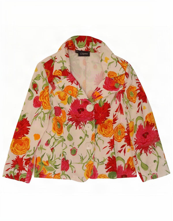 Jaqueta blazer feminina superior com 3 botões e manga 3/4 IT 48 XL branco floral