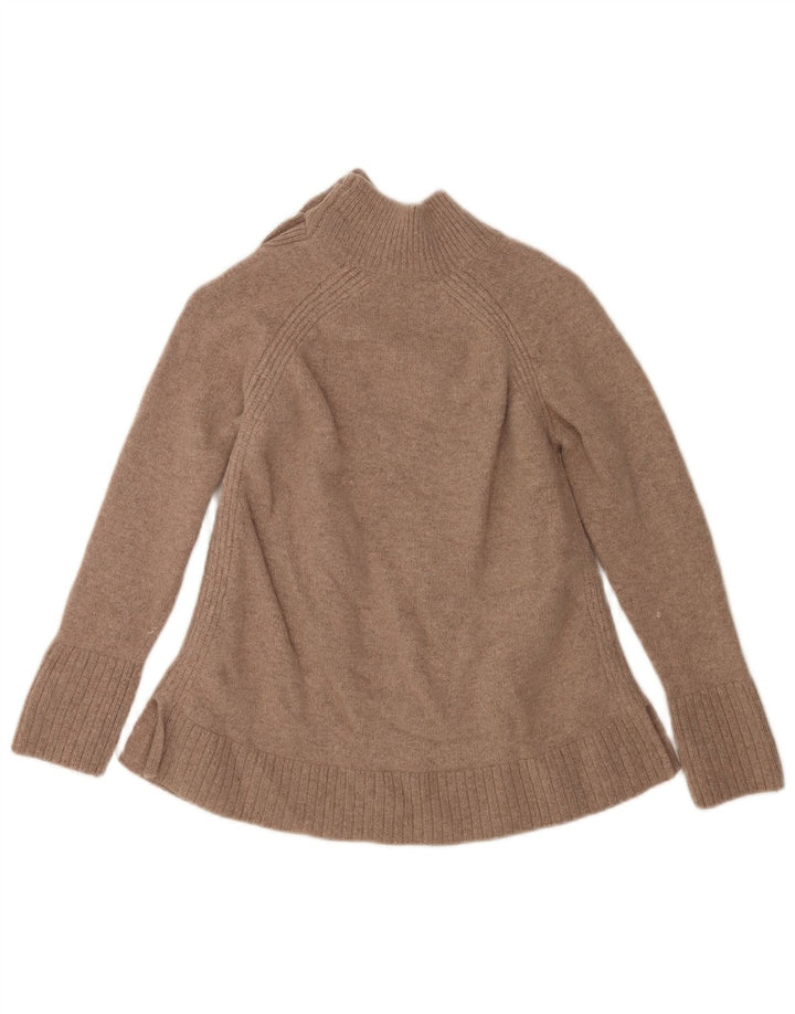 Suéter feminino Crew Clothing com gola redonda e botão Reino Unido 10 lã de cordeiro pequena bege