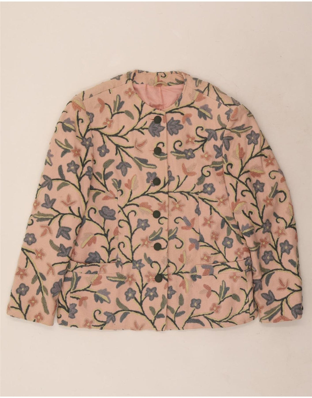 Jaqueta blazer feminina vintage de 6 botões UE 40 algodão floral rosa médio
