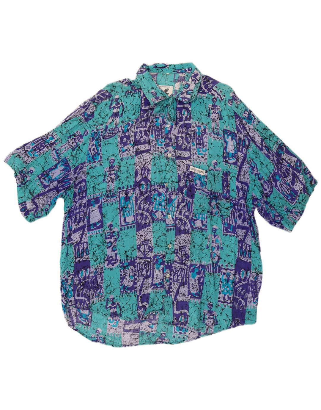 Camisa masculina VINTAGE manga curta XL azul patchwork algodão