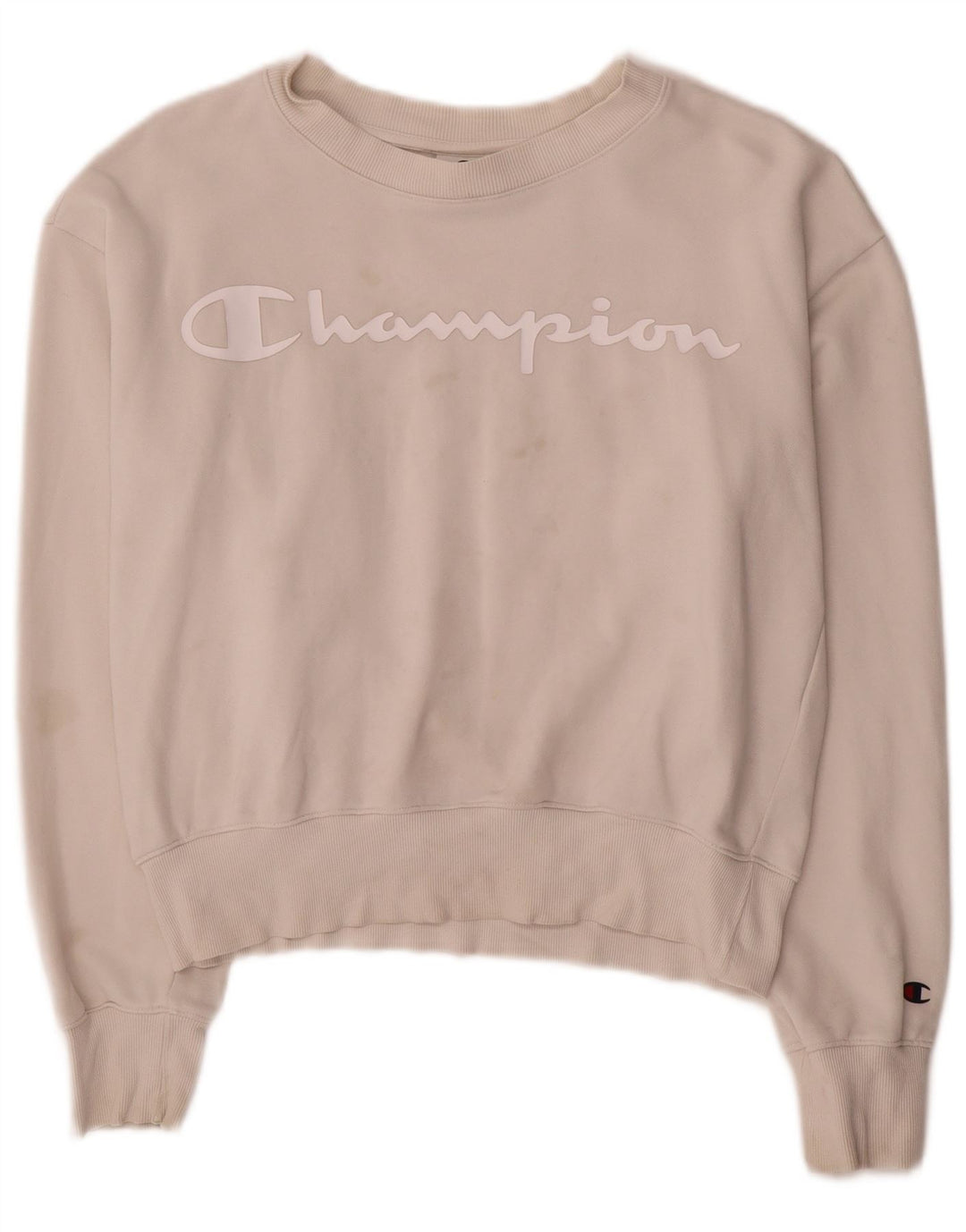 Champion feminino gráfico moletom jumper UK 14 médio algodão branco