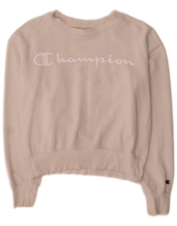Champion feminino gráfico moletom jumper UK 14 médio algodão branco