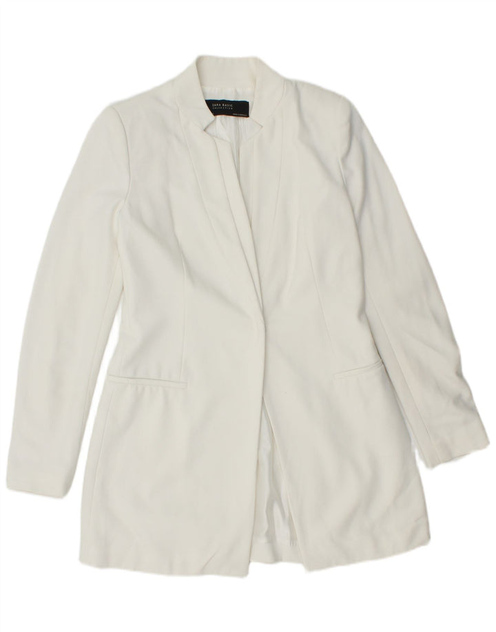 ZARA Womens Longline Blazer Jacket UK 12 Médio Poliéster Branco