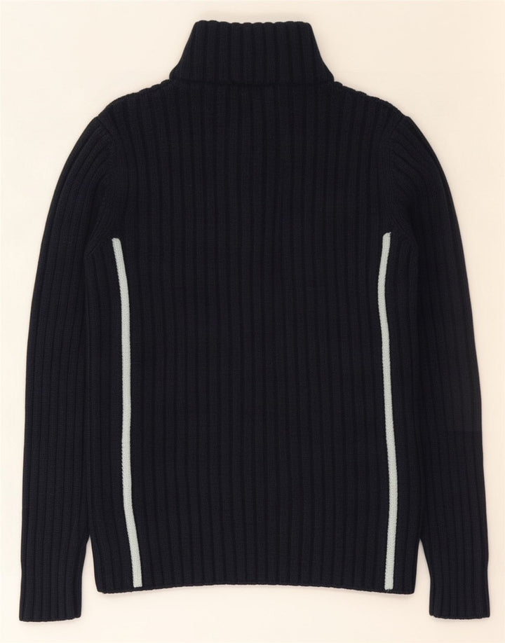 Trussardi Suéter masculino com zíper e gola alta lã azul marinho médio