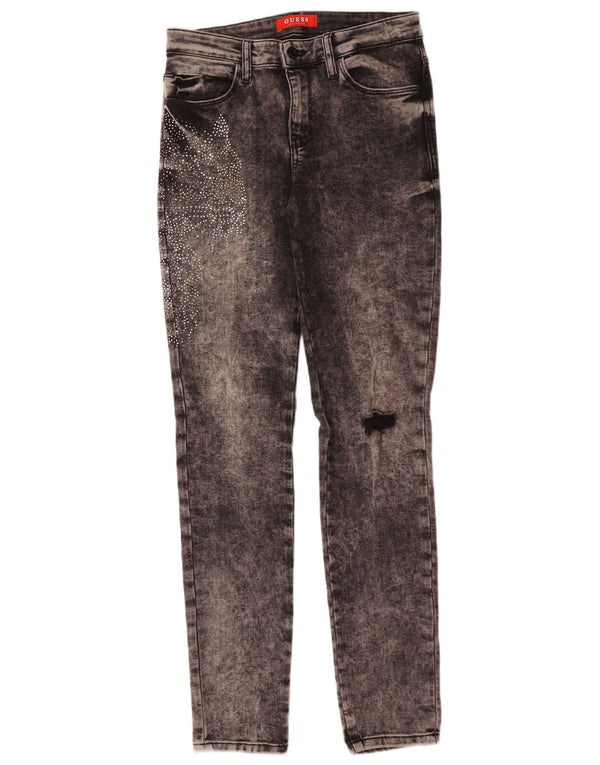 Calça jeans feminina Guess desgastada W27 L31 cinza com estampa animal de algodão