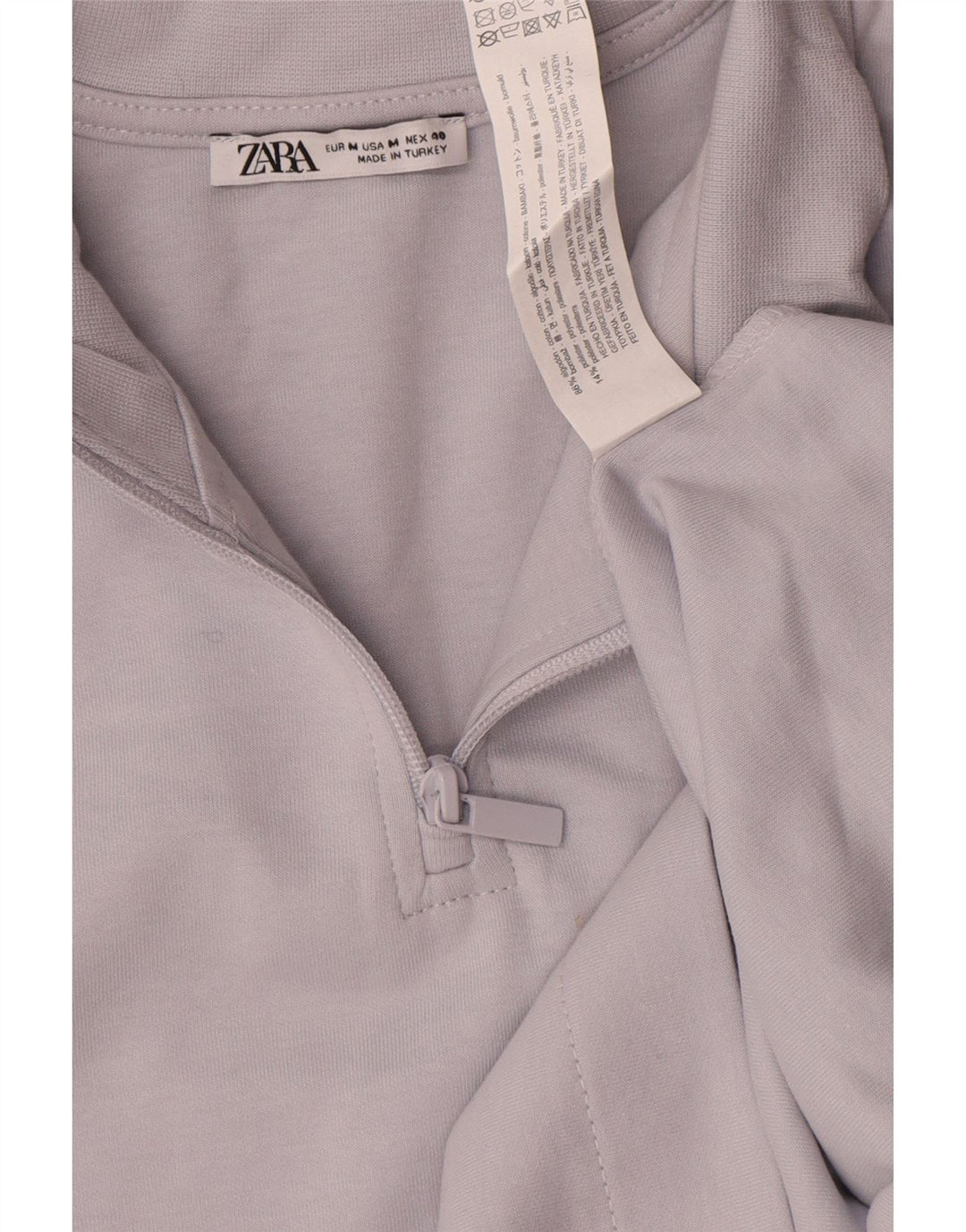 Camiseta masculina Zara com zíper e gola alta de algodão azul médio