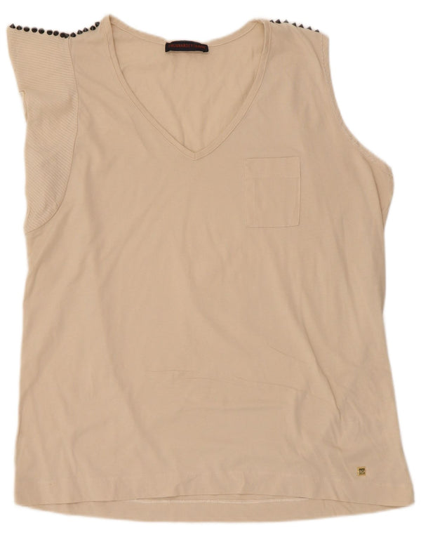Camiseta feminina Trussardi Jeans UK 18 XL algodão bege