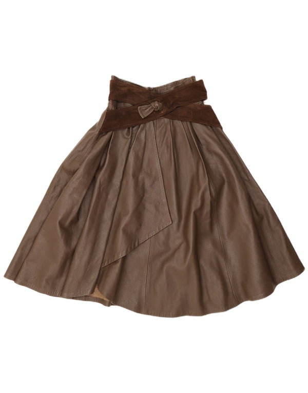 Saia larga de couro feminino vintage IT 42 médio W26 marrom