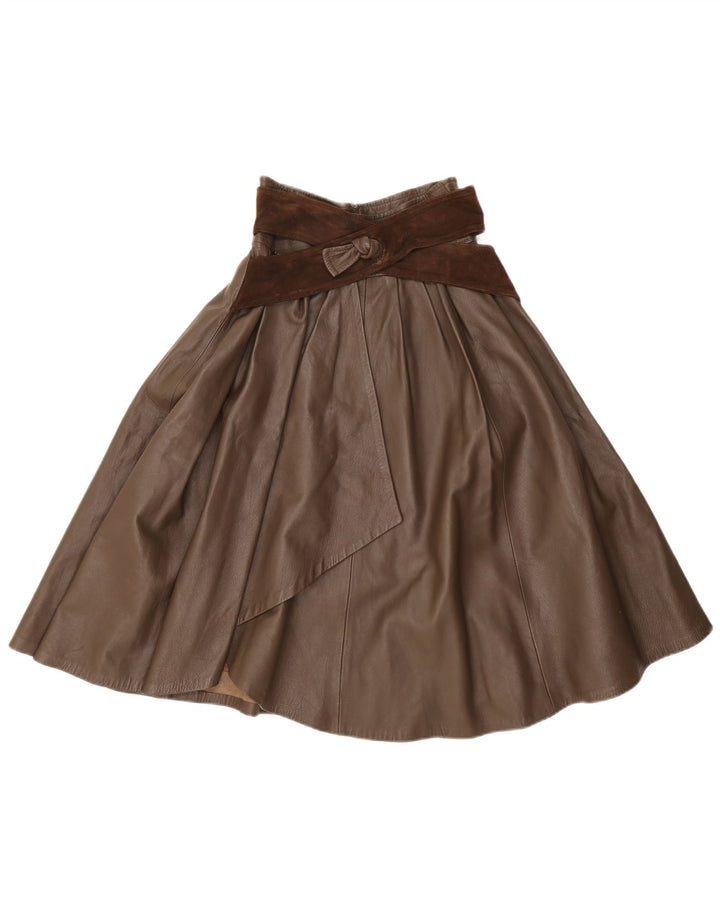 Saia larga de couro feminino vintage IT 42 médio W26 marrom