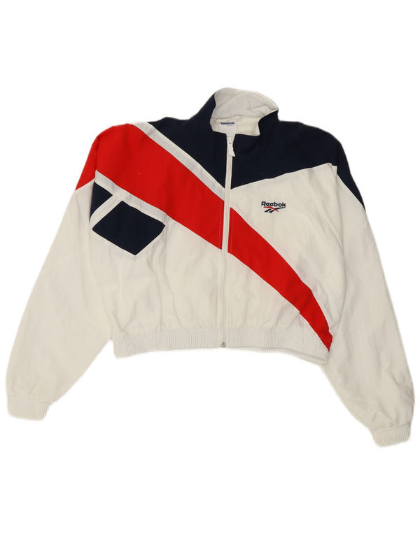Reebok Womens Crop Tracksuit Top Jacket UK 4/6 XS Branco Colourblock