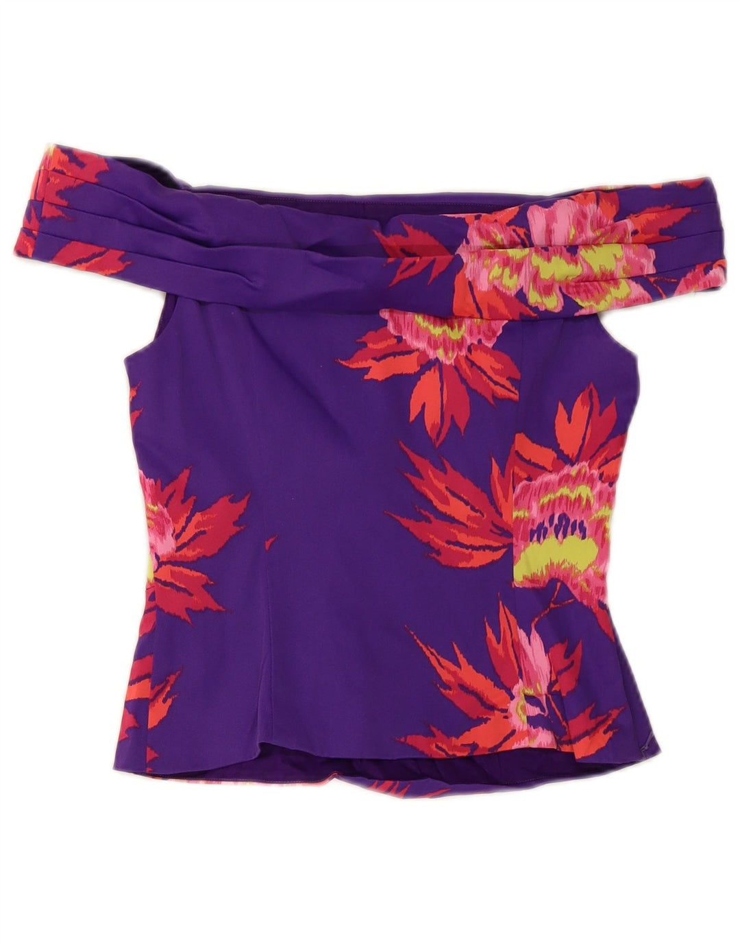 Top feminino KAREN MILLEN com ombro de fora, UK 12, médio, roxo, floral
