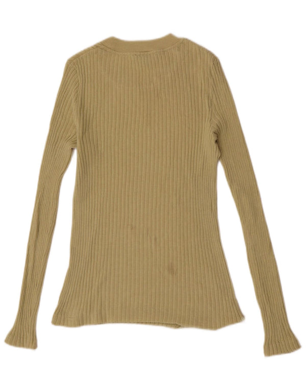 Top feminino Massimo Dutti manga comprida Reino Unido 8 pequeno caqui
