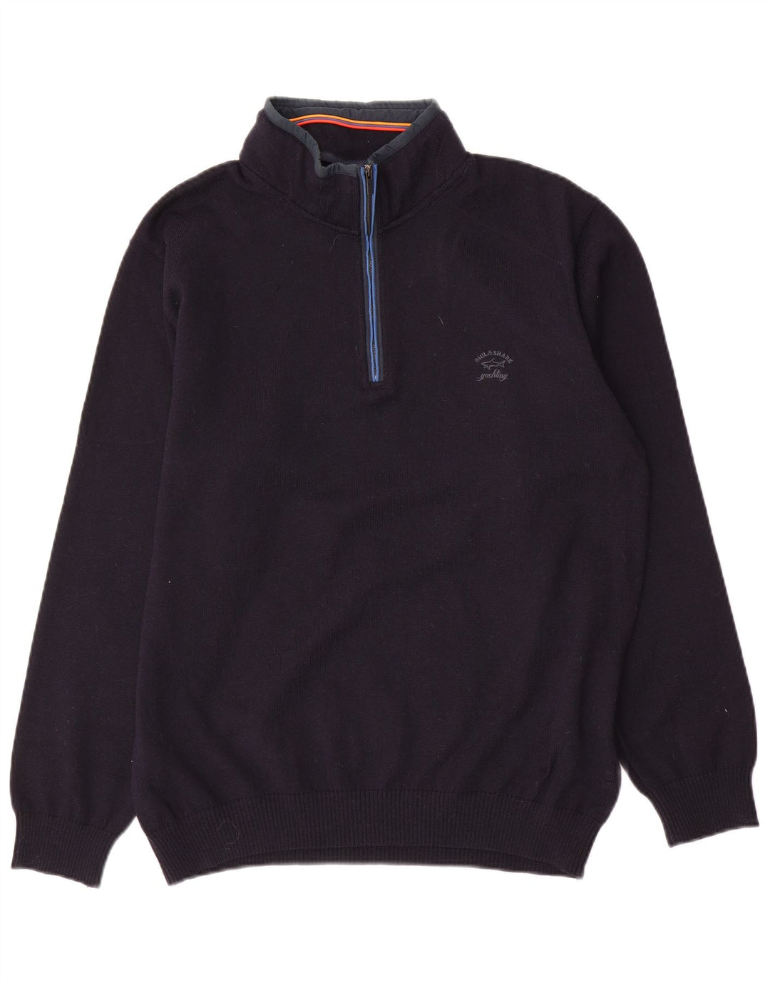Suéter masculino Paul & Shark com zíper e gola em lã azul marinho médio