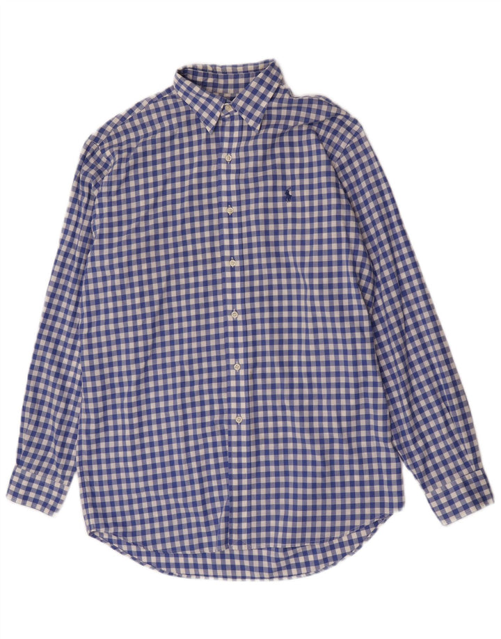 Polo Ralph Lauren Camisa masculina Lowell de algodão guingão azul médio