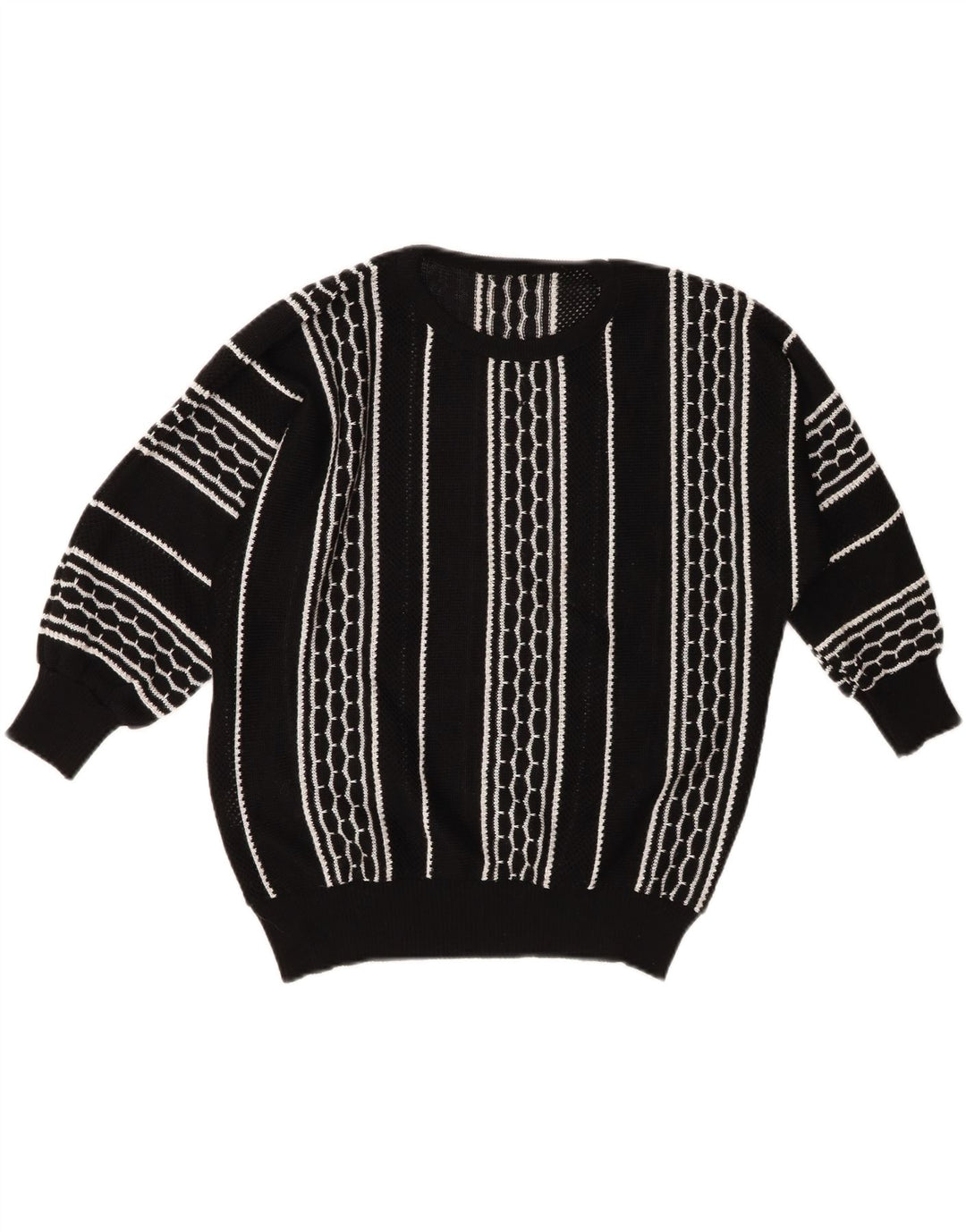 Suéter feminino vintage com gola canoa EU 46 XL preto listrado poliacrílico