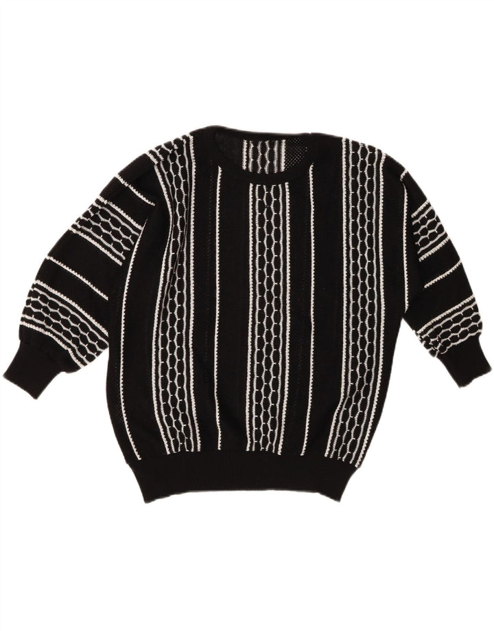 Suéter feminino vintage com gola canoa EU 46 XL preto listrado poliacrílico