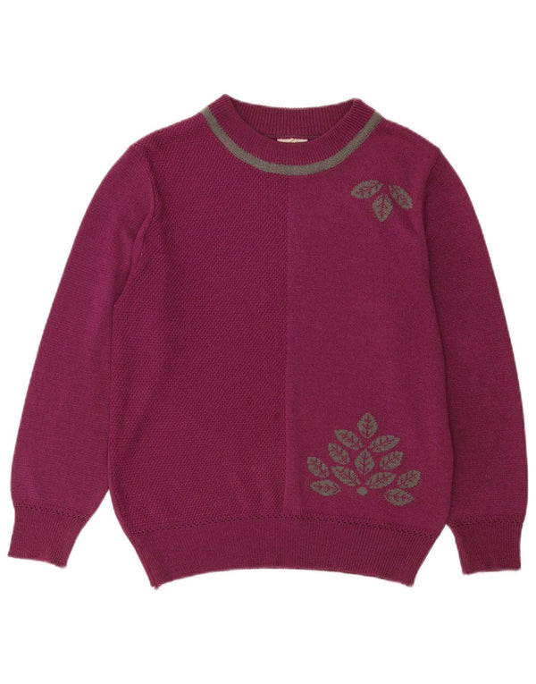 Suéter feminino vintage com gola redonda grande IT 40 pequeno roxo floral