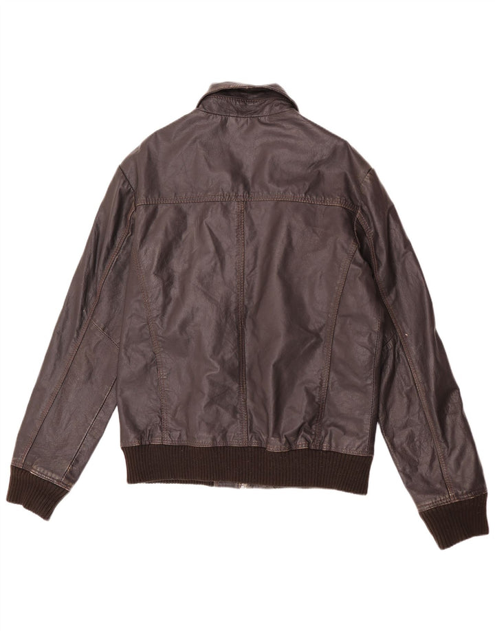 Jaqueta de couro masculina Project UK 40 grande marrom