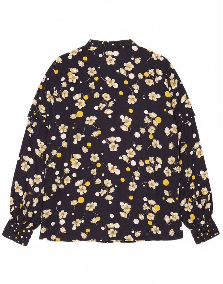 Camisa pulôver feminina Penny Black Reino Unido 16 grande viscose floral azul marinho