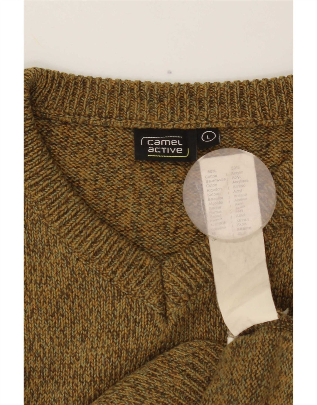 Suéter masculino Camel Active com decote em V, grande algodão manchado cáqui