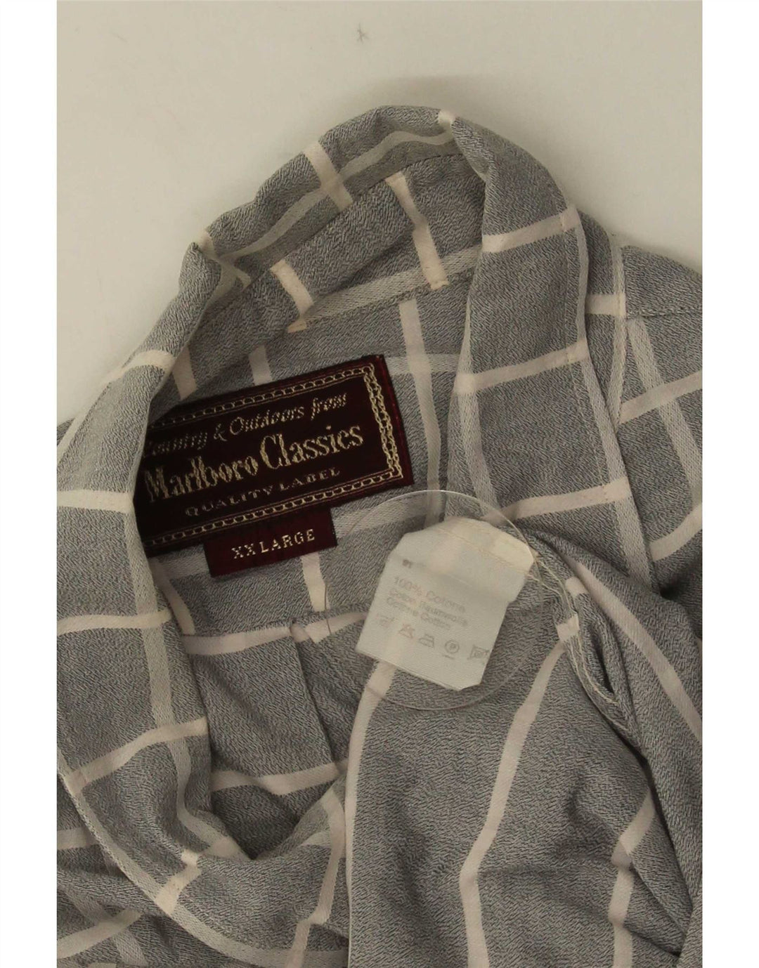 Camisa masculina de manga curta Marlboro Classics 2XL algodão xadrez cinza