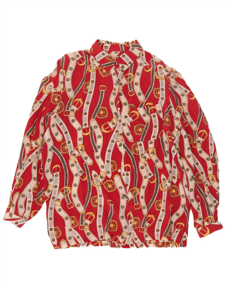 Blusa feminina vintage com padrão abstrato Reino Unido 16 grande vermelha