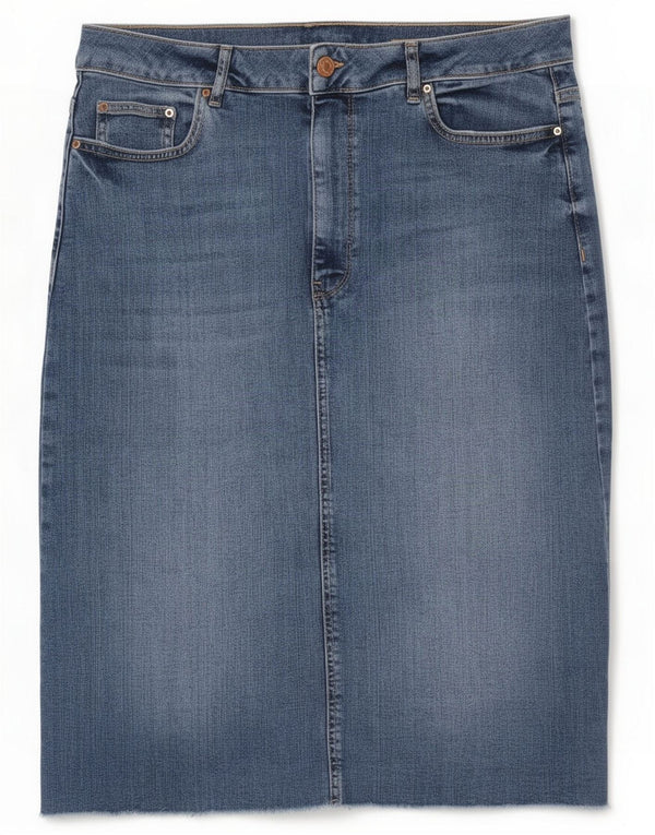 Saia jeans feminina Marks & Spencer Reino Unido 16 Grande W34 L27 Algodão azul