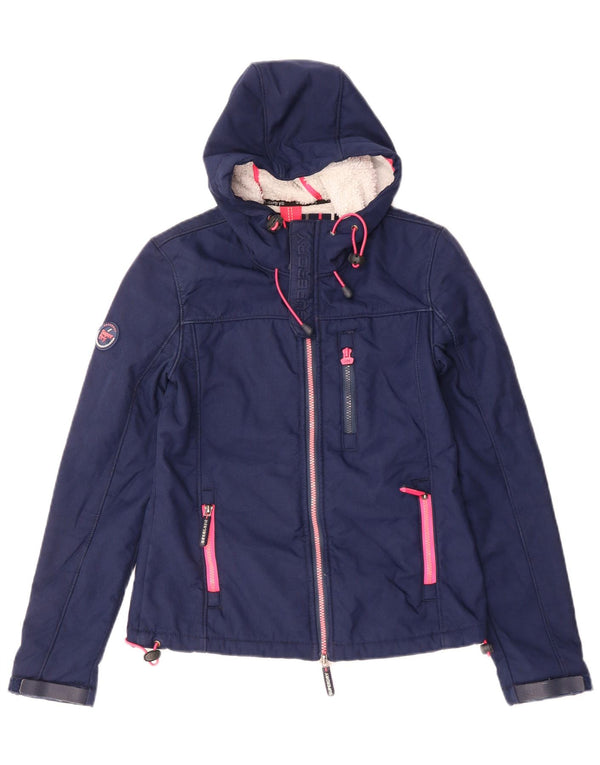 Superdry Womens Hooded Windbreaker Jacket UK 6 XS Navy Blue Polyester