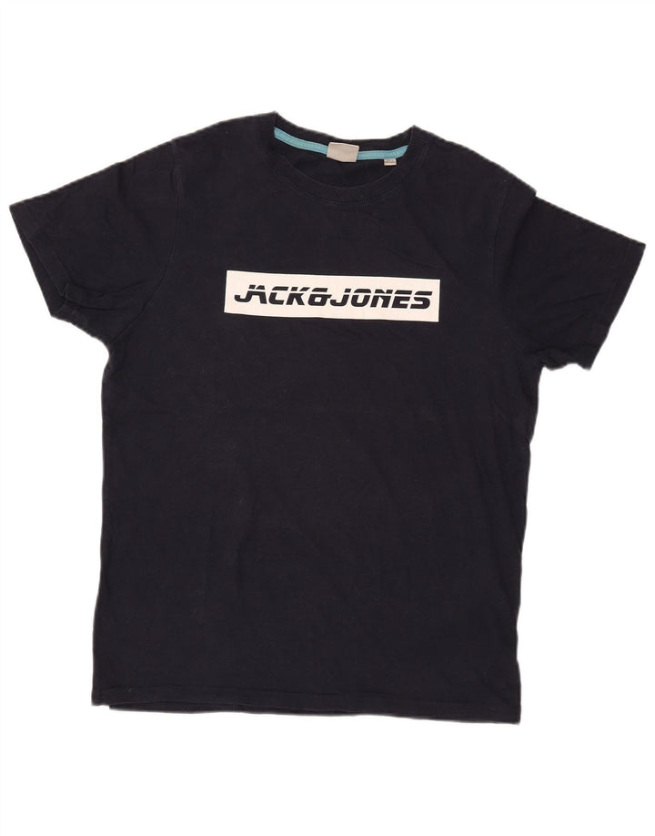 JACK & JONES Camiseta masculina gráfica Top médio algodão azul marinho