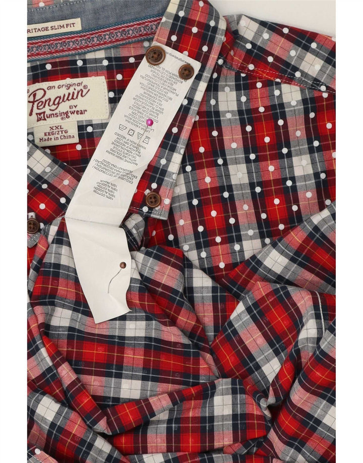 Camisa masculina Penguin Heritage Slim Fit 2XL algodão xadrez vermelho