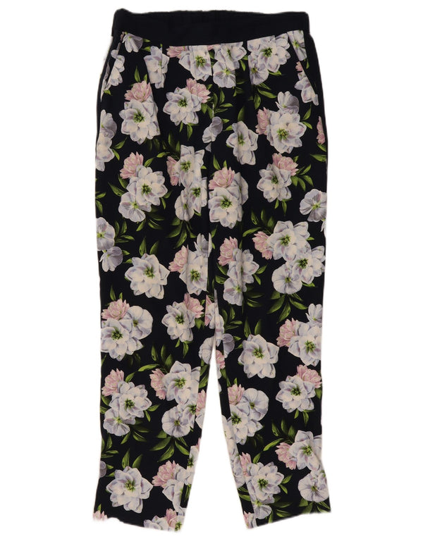 Calça chino reta feminina Oasis UK 10 pequena W30 L27 azul marinho floral