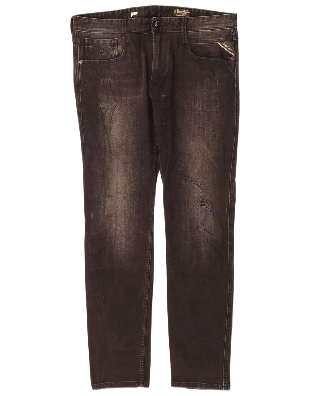 Replay Jeans Slim Feminino Distressed W34 L32 Preto