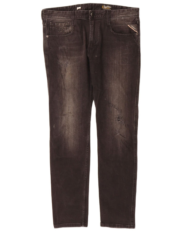 Replay Jeans Slim Feminino Distressed W34 L32 Preto