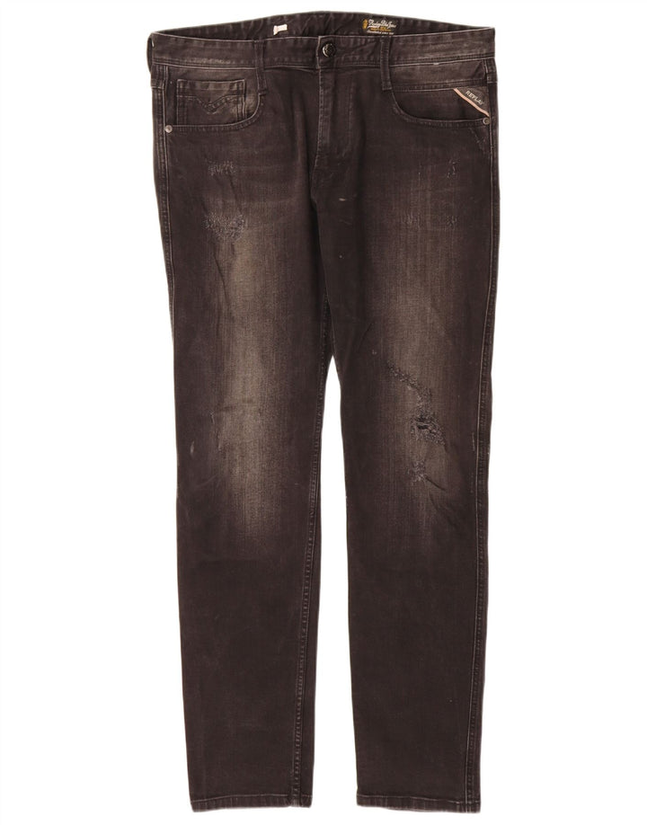 Replay Jeans Slim Feminino Distressed W34 L32 Preto