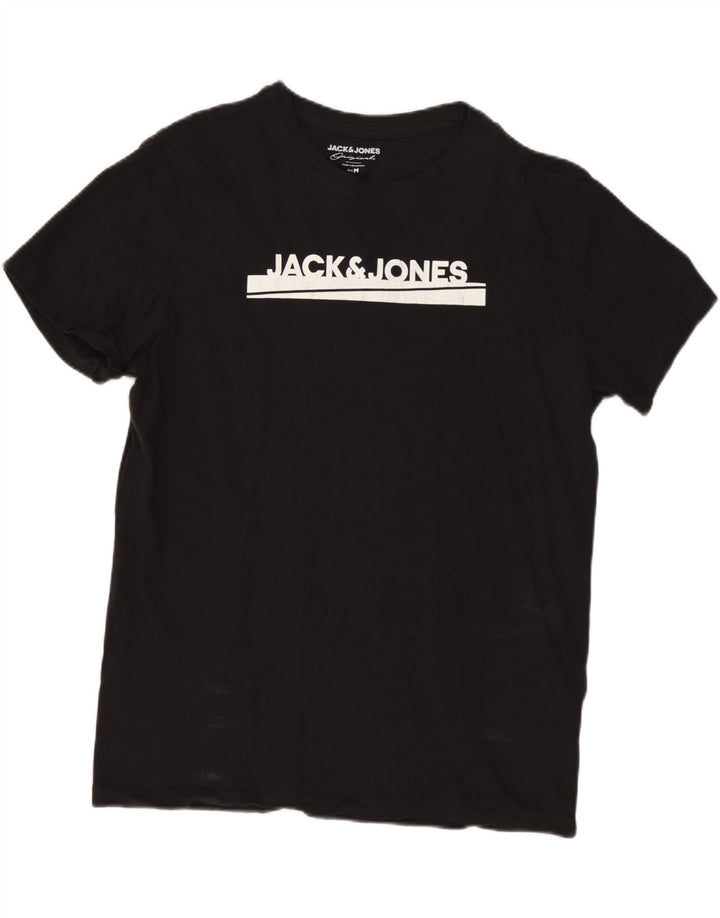 JACK & JONES Camiseta masculina gráfica Top médio algodão preto