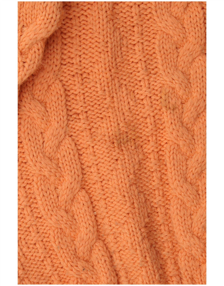 Suéter vintage masculino com gola tartaruga e lã grande laranja Fair Isle