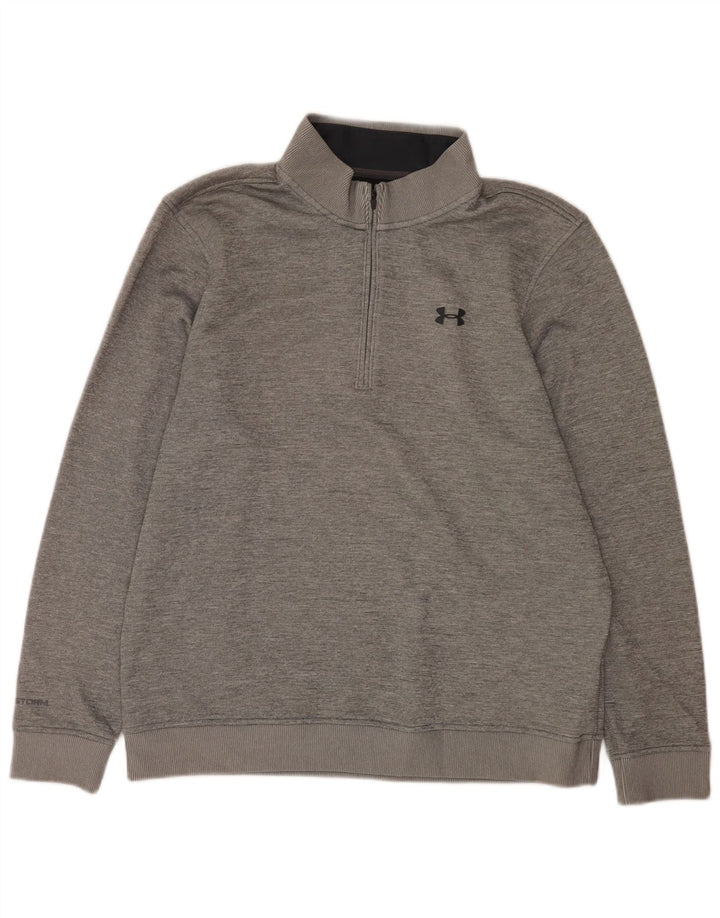 Moletom masculino Under Armour Cold Gear com zíper e gola grande cinza manchado