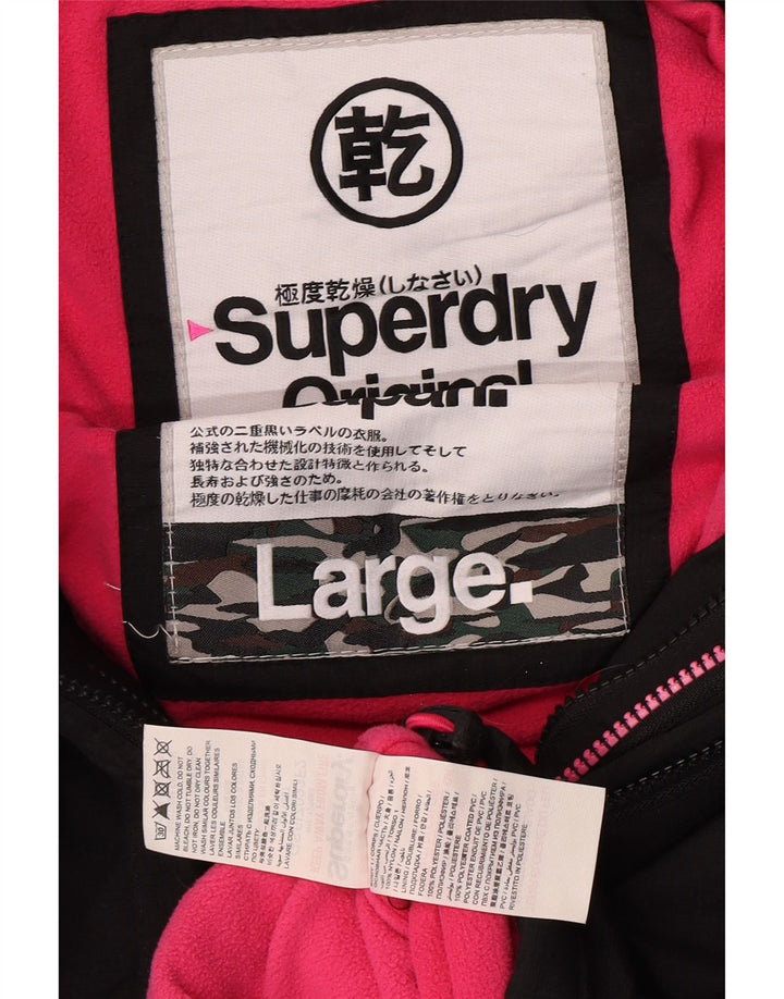 Jaqueta corta-vento feminina Superdry com capuz UK 16 grande nylon preto