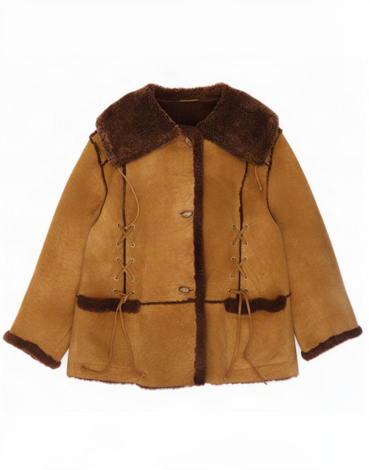 Enrico Mandelli Jaqueta Shearling Feminina IT 46 Grande Bloco Colorido Marrom