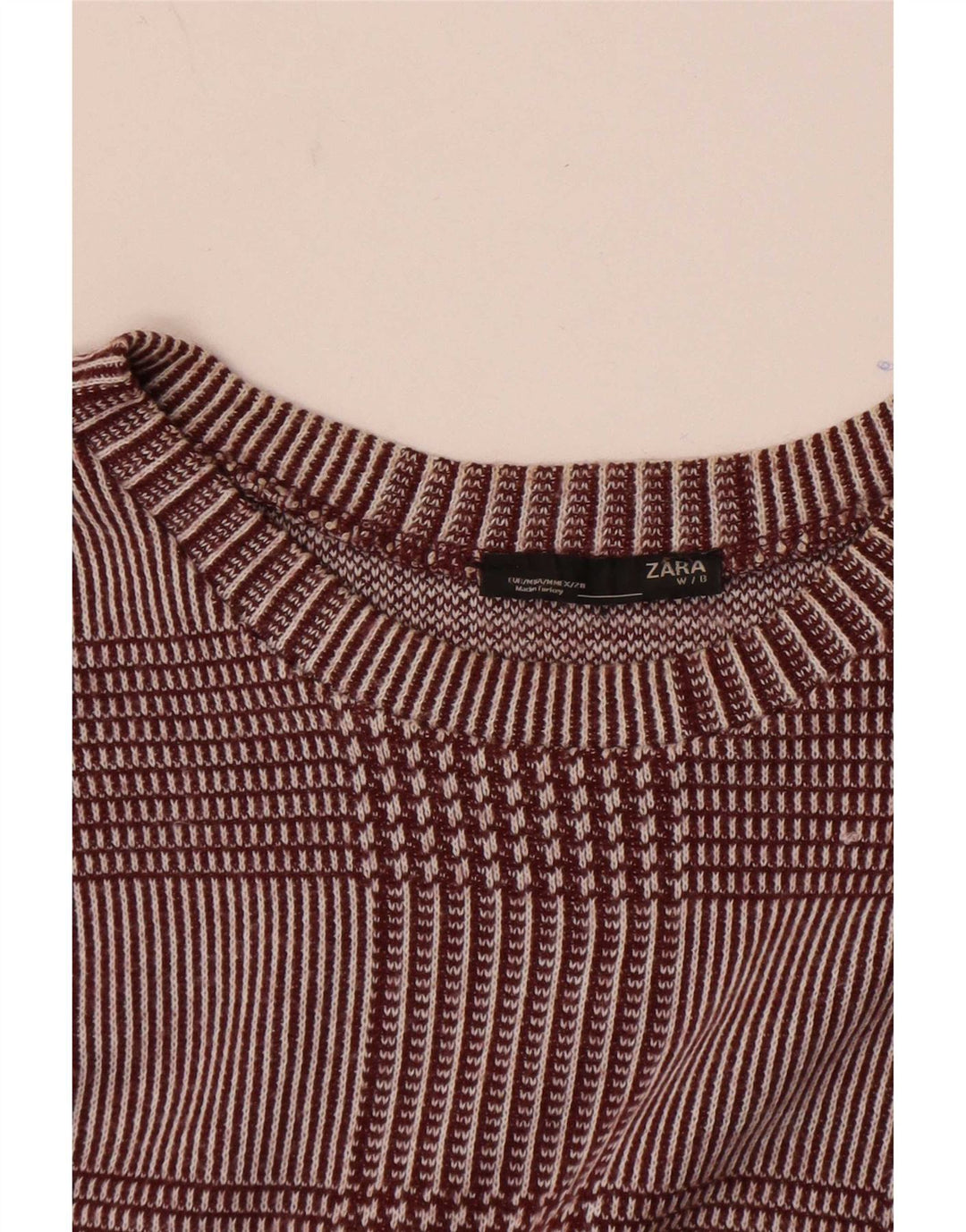 Top feminino Zara manga 3/4 Reino Unido 14 xadrez médio borgonha