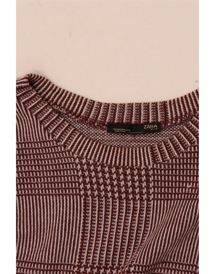 Top feminino Zara manga 3/4 Reino Unido 14 xadrez médio borgonha