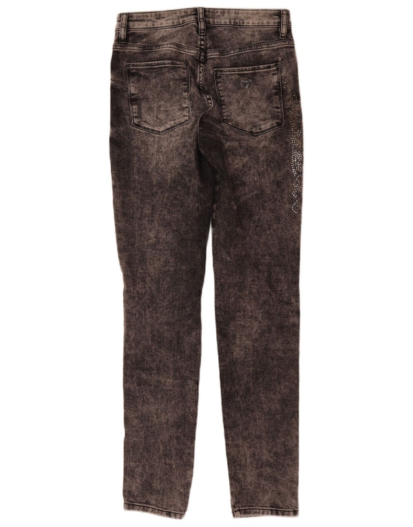 Calça jeans feminina Guess desgastada W27 L31 cinza com estampa animal de algodão
