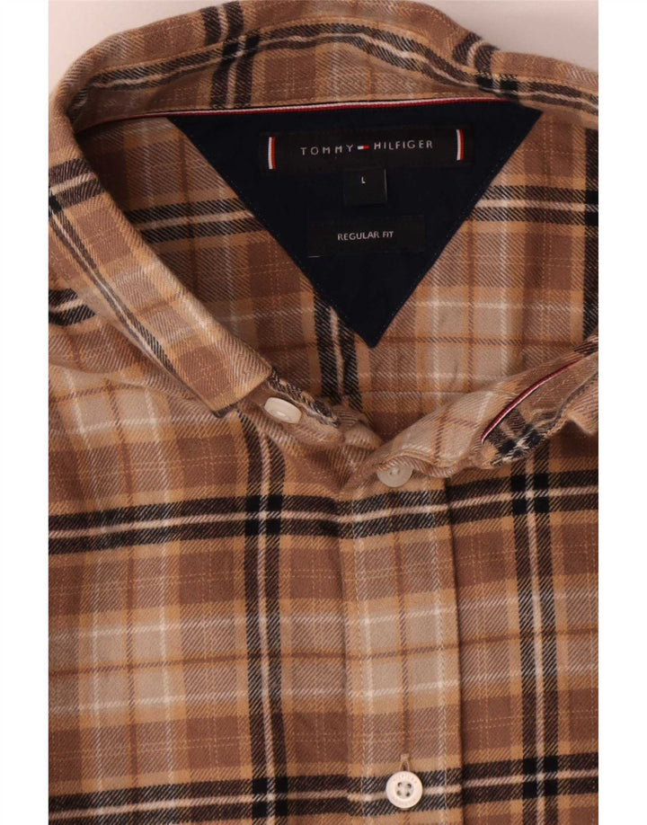 Camisa masculina de flanela Tommy Hilfiger Regular Fit grande algodão xadrez marrom