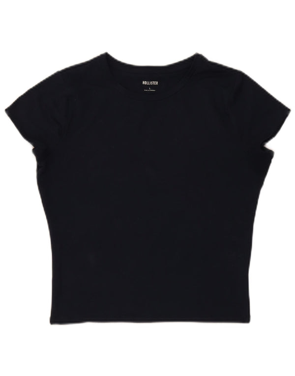 Hollister Womens Crop T-Shirt Top UK 14 Large Black Polyester