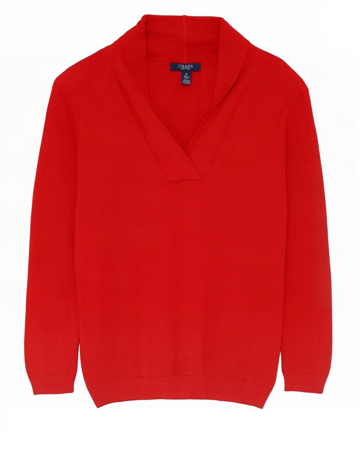 Suéter feminino Chaps com gola xale UK 12 seda vermelha média