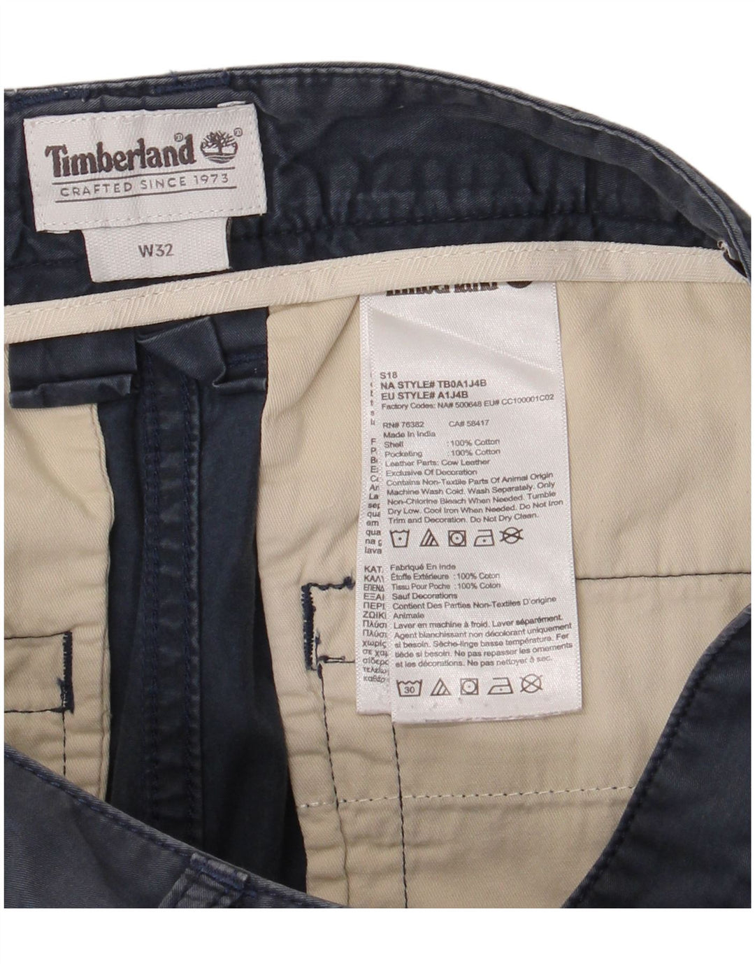 Shorts casuais masculinos Timberland W32 médio algodão azul marinho