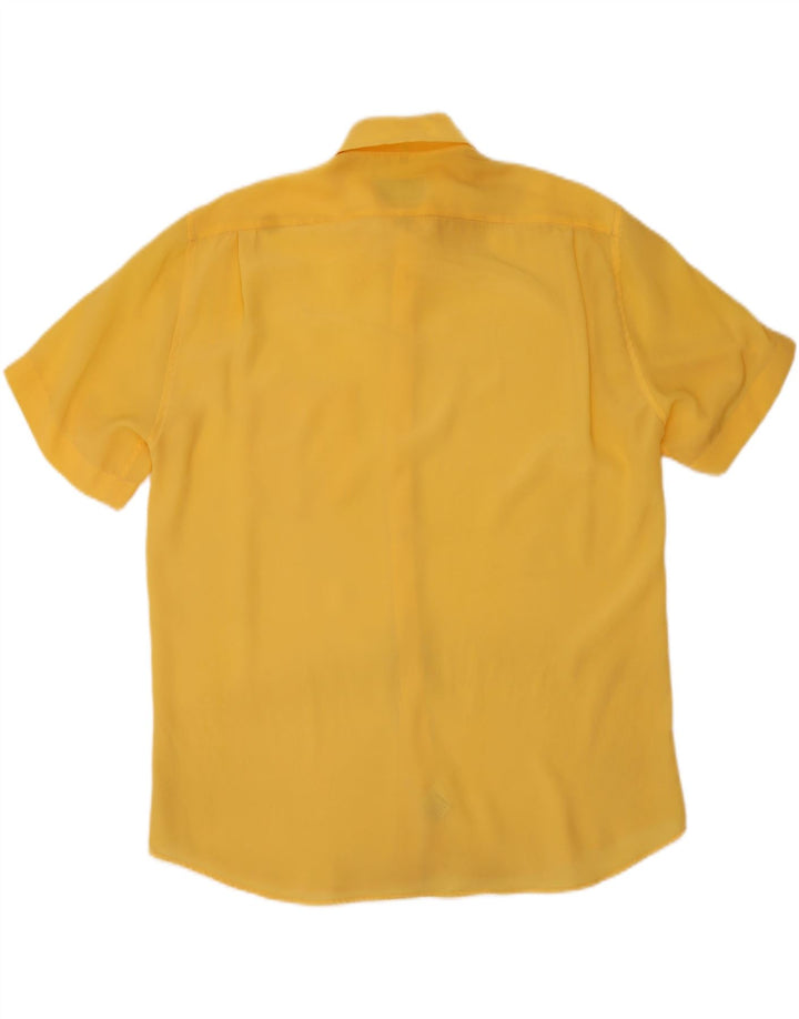 Camisa masculina vintage de manga curta grande poliéster amarelo