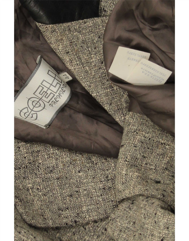 Jaqueta blazer feminina vintage com 3 botões IT 44 lã manchada cinza médio