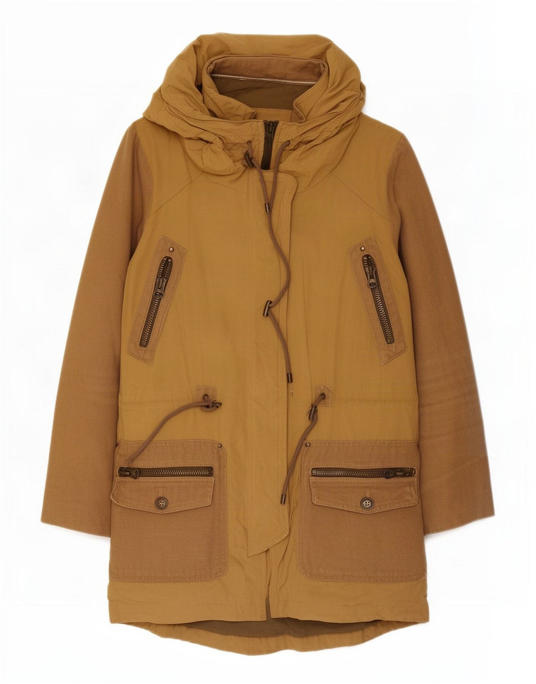 Jaqueta Parka com capuz feminina Zara UK 10 poliéster bege pequeno