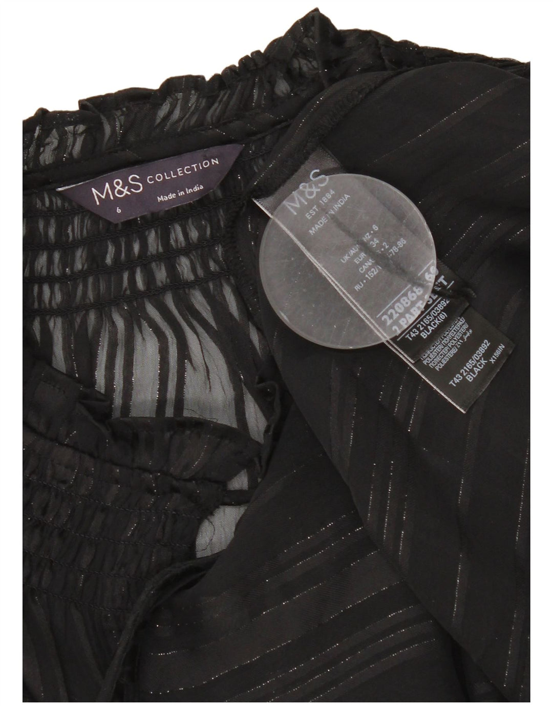 Marks & Spencer Top feminino de manga comprida grande transparente Reino Unido 6 XS preto